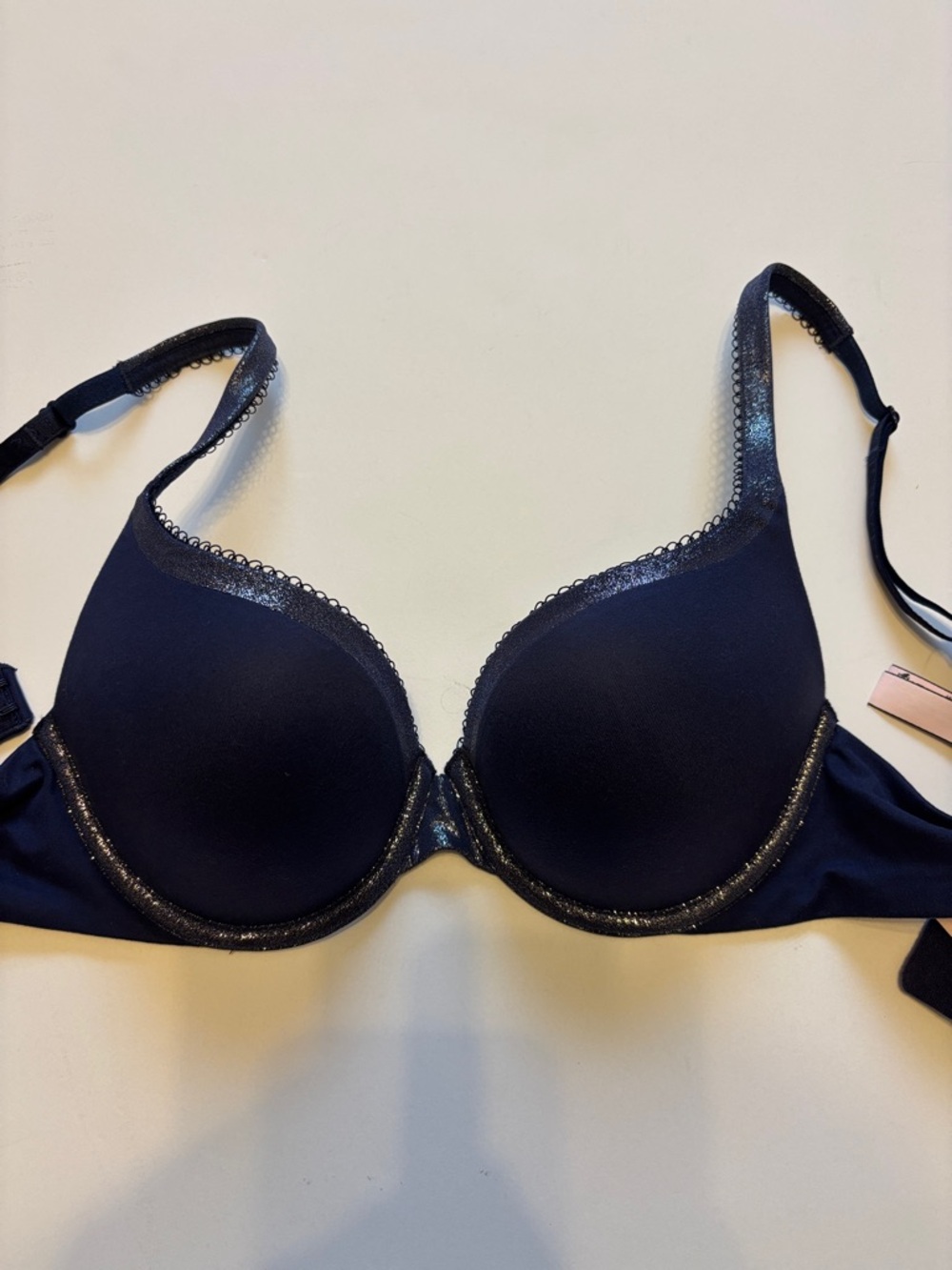 Navy Lace-Trim T-Shirt Bra, body by Victoria Secret bra